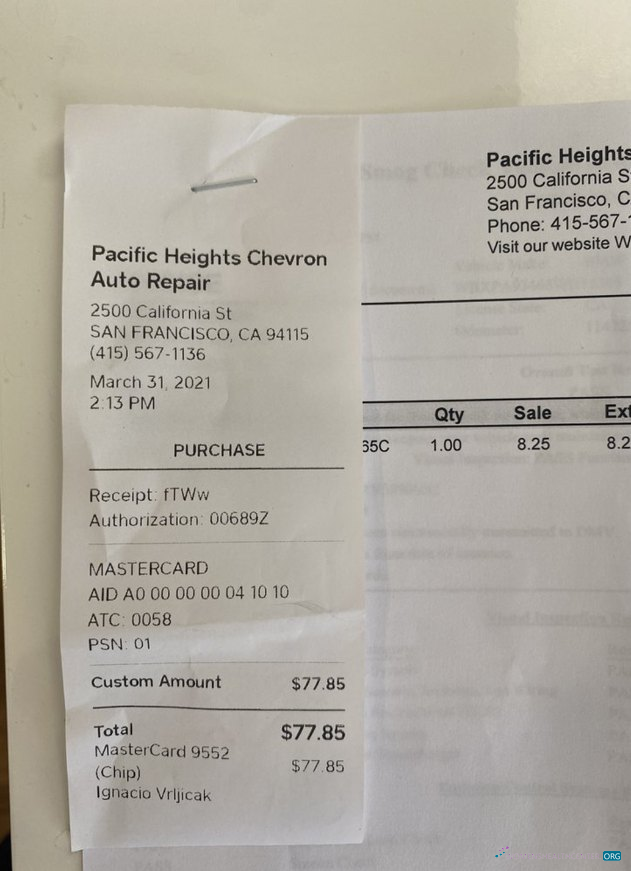 Download Pacific heights chevron auto repair payment receipt Photoshop template